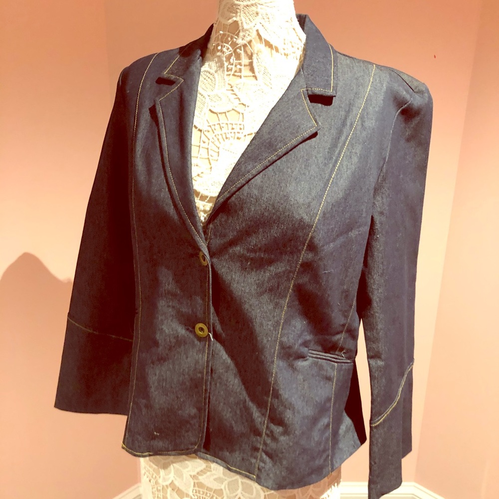 Fashion Bug Dark Denim Blazer with Contrast Stitching